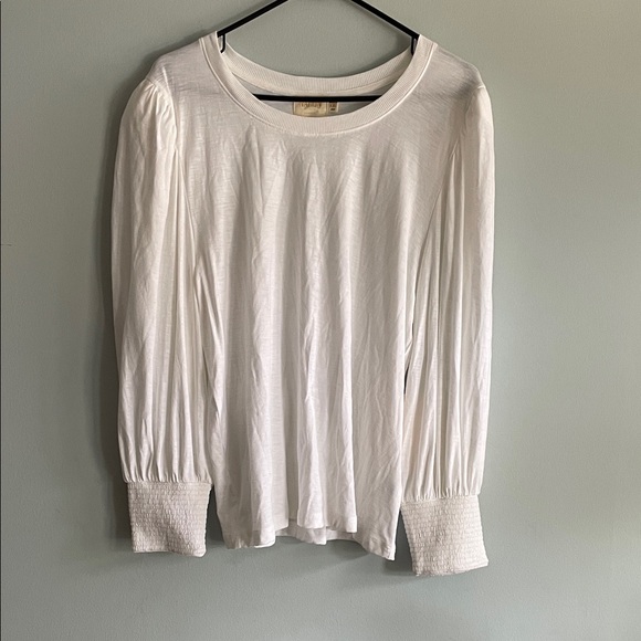 Nation LTD Tops - Nation LTD White Long-Sleeve Top with Smocked Cuffs